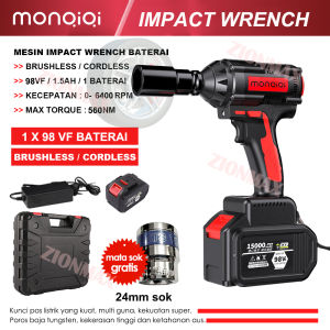 Impact Full Set Murah/Impact Wrench Cordless 98V 560N/M 2 Baterai/Mesin Impact Pembuka Baut/Impact Pembuka Baut Baterai/Impek Pembuka Baut Motor/Cordless Electric Wrench Rechargeable Torsi Besar Mesin Bor/Impack Murah Berkualitas/Impek Pembuka Baut Mobil