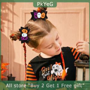 [COD] PkYeG KITCHEN 2Pcs Halloween Glitter Bow Hair Clips Glittering Ghost Pumpkin Spider Bownot Hairpin For Girls Party Headwear Hair Accessories