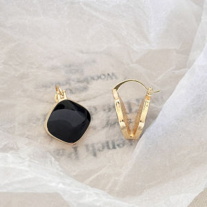 Fashionable Ring Gift 法式复古黑色方形水晶耳环女简约大方百搭耳饰女小众设计耳坠耳扣