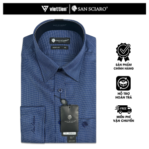 SAN SCIARO - Áo Sơ Mi Tay Dài Màu Navy Caro Form Regular Lai Bầu Quà Tặng Nam Việt Tiến Cao Cấp