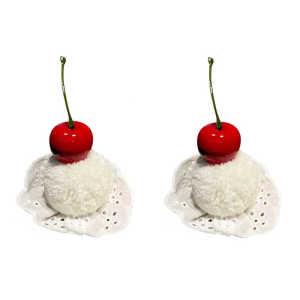 Plush Creamy Cherry Cake Hair Clip For Women Girls Soft Polyester Metal Hair Accessory For School Party Daily Use