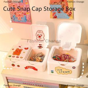 [COD] Fashion Change Kawaii Cartoon Desk Organizer Box Button Cosmetics Storage Box With Lid Mini Jewelry Organizer Cosmetics Makeup Container