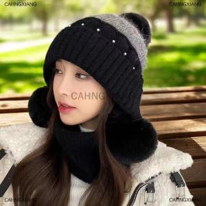 [COD] CAHNGXIANG Winter Plush Beanies Cute Knit Hat For Women Girls Cute Ear Muffs Windproof Knitted Cap For Cold Weather