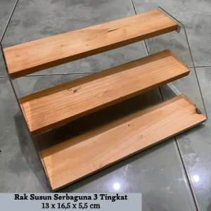 Rak akrilik 3 tingkat /Rak cosmetic organizer/Rak parfum/Rak lipstik Murah Rak Kayu 3 Susun Akrilik BENING Kayu Aesthetic Tempat Penyimpanan Bumbu Dapur Display Action Figure Serbaguna