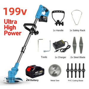 Makita เครื่องตัดหญ้าไร้สาย รุ่น199VF แบตLithuim-Ion  2 ก้อน อุปกรณ์ครบช แถมถุงมือ ใบตัด 8 ชิ้น ระบบสวิทซ์คู่ ใบมีดสองคม สตาร์ทง่าย นน. เบา Cordless Tree Trimmer Lawn Mowers