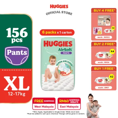 [Peekaboo 03.08 - 05.08] Huggies AirSoft Pants Diapers XL26 (6 packs) - Breathable and Soft Premium Diapers for Baby