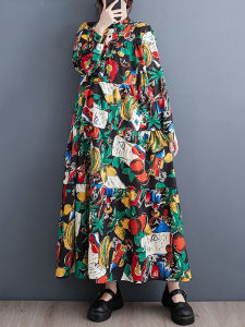 XITAO Dress Loose Women Long Sleeve Print Dress