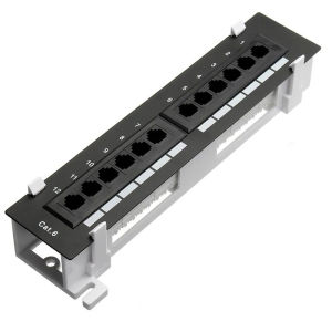 12 Port RJ45 Through Coupler Cat6 Patch PanelWall MountCompatible with Cat5 Cat5e Cat6 Cabling