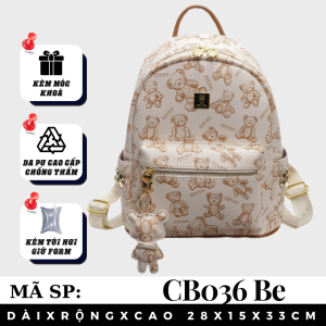 Balo nữ balo da chống thấm balô thời trang nữ ba lô da PU hình gấu dễ thương size 32 CATTIE CB036