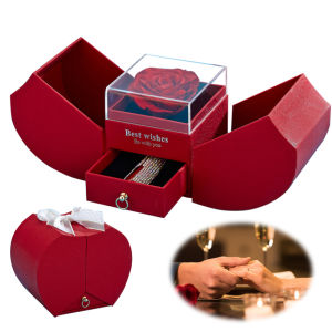 ⭐️【High Quality+In Stock】⭐️Rose Jewelry Gift Box Rose Necklace Gift Set Apple Type Double Drawer Jewelry Box With Magn-etic Birthday Gift For Women ValentineS Day MotherS Day Christmas Day Red 13 * 11 * 8cm