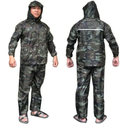 Bộ Quần Áo Mưa Vải Dù Rằn Ri Từ 60-70kg 2 Khóa Chống Nước Chống Rách