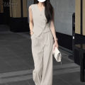 ZANZEA Korean Style Womens Work Elegant Sets V Neck Irregular Buttons Waistcoats Wide Leg Trousers Solid Suits #0918. 