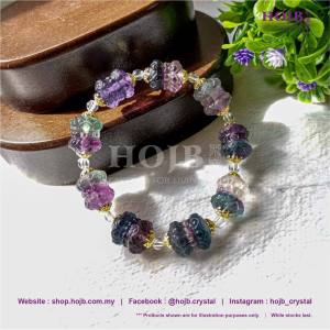 HOJB Natural Rainbow Fluorite Auspicious Double Lotus 5A Bracelet 11mm 5A 11mm