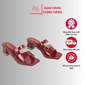 Dép quai ngang Lume da PU cao cấp màu nâu đế cao su non chống trơn trượt đế cao 5cm(DÉP QNĐỎ)