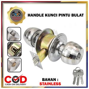 Kunci Bulat Pintu Kamar Mandi PVC Stainless Knop Lock Set Lengkap Handle Tarikan Pintu Toilet WC Putar