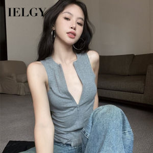 IELGY Grey sleeveless cross vest womens slim fit top