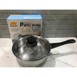 Panci Susu Milk Pot Steamer NAGAKO Tutup Kaca 20cm Stainless Serbaguna