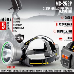 SENTER KEPALA LED 120WATT MITSUYAMA MS-252P - RING 100 - BISA PB - CAHAYA TERANG - TAHAN LAMA