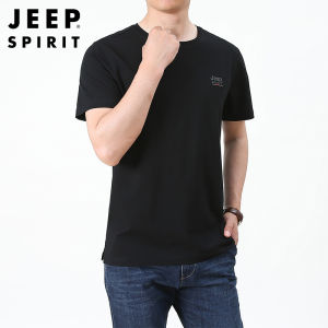 JEEP SPIRIT Mens Round Neck T-shirt Short Sleeve New Casual T-shirt Loose Solid Color Top Large Size
