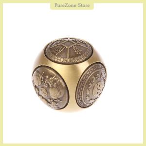 [PureZone] Six-faced Four Blessing Luck Money Fidget Spinner Brass Stress Cube Decompression Ball Fidget Toys Crafts
