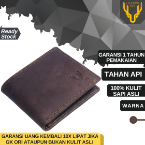 Leaderbag Dompet Lipat Pria Kulit Sapi Crazy Hourse Leather Warna Coklat tua Tahan Api Atau Dompet Pendek Cowok Terbaru Waterproof Neptune V2 E04