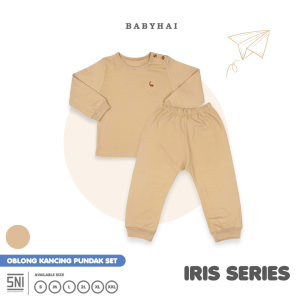 BABY HAI Iris Set - Setelan Kancing Pundak Polos Baju Panjang Celana Panjang - Seri Coklat