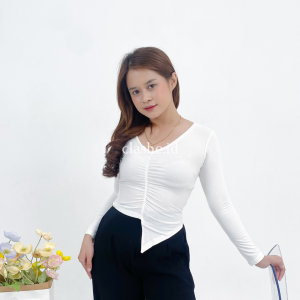 Kikan Top Bodycon Spandex Lengan Panjang Asimetris - OOTD by Clashe