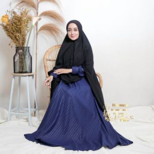 Gamis hermosa embos motif par-ang navybahan wolfis-gamis syari biru dongker premium umbrella 4 meter