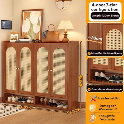 Arched Rattan Shoe Cabinet Bamboo Breathable Multi-layer Shoe Cabinet Large Capacity Shoe Cabinet