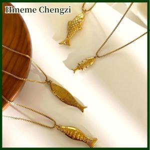 Hmeme New Design Stainless Steel Gold Plated Fish Pendant Clavicle Necklace For Women Waterproof Beach Party Jewelry Accessories