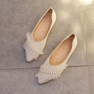 ali935-43 รหัส   รองเท้าผู้หญิงไซส์ใหญ่รองเท้าส้นแบนปลายแหลมไข่มุกสไตล์ชาแนลขนาดเล็ก 41 รองเท้าทรงนางฟ้าทรงพั้มพ์รุ่นใหม่ 42