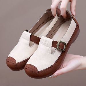 Spring and Autumn New Fashionable Versatile Retro Single Shoes Old Beijing Cloth Shoes Middle-aged and Elderly Female Flat Round Toe Soft-soled Mom Shoes