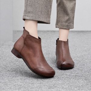 New Vintage Handmade Autumn Womens Short Boots Martin Flat Ankle Boots Casual Fashion Single Boots for Autumn/Winter Fall .