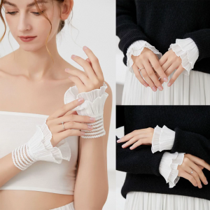 Detachable Shirt Pleated Flare Sleeve False Cuffs Solid Color Pleated Wristband Decorative Women Clothing Accessory