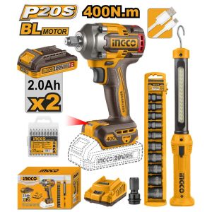 INGCO 20V IMPACT WRENCH 400NM + WORKLIGHT COMBO SET COSLI23048