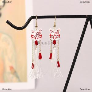 [COD] Beaution Vintage Fox Mask Earrings For Women Mythological Animals Shaped Jewelry Fan Shaped Pendant Tassel Ear Clip Gifts