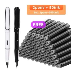 2pens + 50ink inks 0.38 mm Fountain Pen Set 0.38mm EF Nib Writing Calligraphy Pens School Supplies Stationery