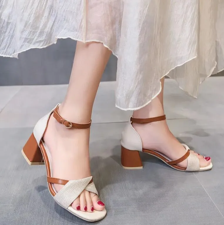 ↂ【Crystal】Korean Suede High Heel Sandals Block Heels GZ-76 | Shopee  Philippines
