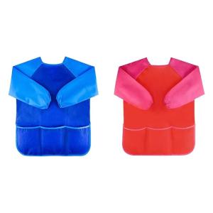 2Pcs Children Apron with 3 Pockets Water Resistant Toddler Smock Long Sleeve Toddler Play Apron for Kid Painting Cooking