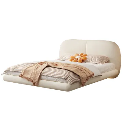 Floating Leather And Solid Wood Wooden With Mattress Queen/King Size Bed Frame