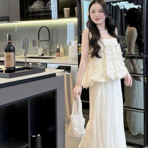 Set đồ nữ thiết kế tiểu thư sang chảnh set áo 2 dây Bí đính bướm Ren xịn phối chân váy dáng dài