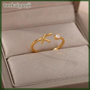 tuokaiguoji Tiny Initial Letter Rings For Women Stainless Steel A-Z Letters Adjustable Ring Female Christmas Aesthetic Jewelry