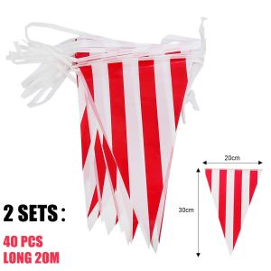 10/20m Red Triangle Flag for Carnival Decoration Birthday Party Christmas Festival Celebration White Striped Flag Supply