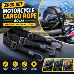 2PCS Motorcycle Elastic Luggage Rope 60cm with Hooks Adjustable Bungee Cord for Helmet Bags & Rear Seat Cargo Tie Down