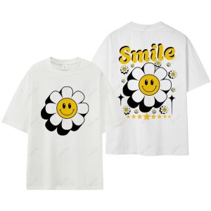 เสื้อยืด ลายดอกไม้ สกรีนลายหน้า-หลัง แฟชั่น Printed Oversize T-Shirt ผ้า Cotton100% 68248#