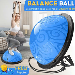 (6006N 46CM) BG - Mới Bóng Tập Yoga Thăng Bằng Bosu Có Hoa Vân Trên Bóng + Tặng Kèm 2 Dây Kéo Tay Và Bơm Bóng
