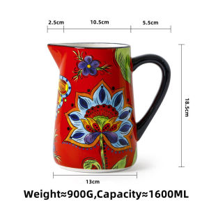 OMK Big red flowers Ceramic 1600ml cool water kettle with lid Jugs & Pitchers