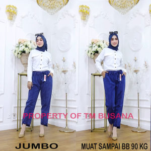 CELANA PANJANG WANITA BAGGY PANTS JUMBO 90 KG TERBARU/JEANS WASHING/FULL KARET TALI SERUT/SAKU SAMPING/TM BUSANA