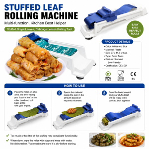 Lumpia Roller Sushi Maker Tool – Manual Rolling Machine for Lumpia Dolma Cabbage & Grape Leaves