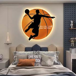 (ẢNH CHỤP) Tranh treo tường đèn led bóng rổ trang trí decor kèm đinh treo tiện lợi
